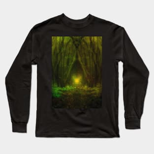 Special processing. Trail to the dark forest, where monster live. There light there. Yellow and green. Long Sleeve T-Shirt